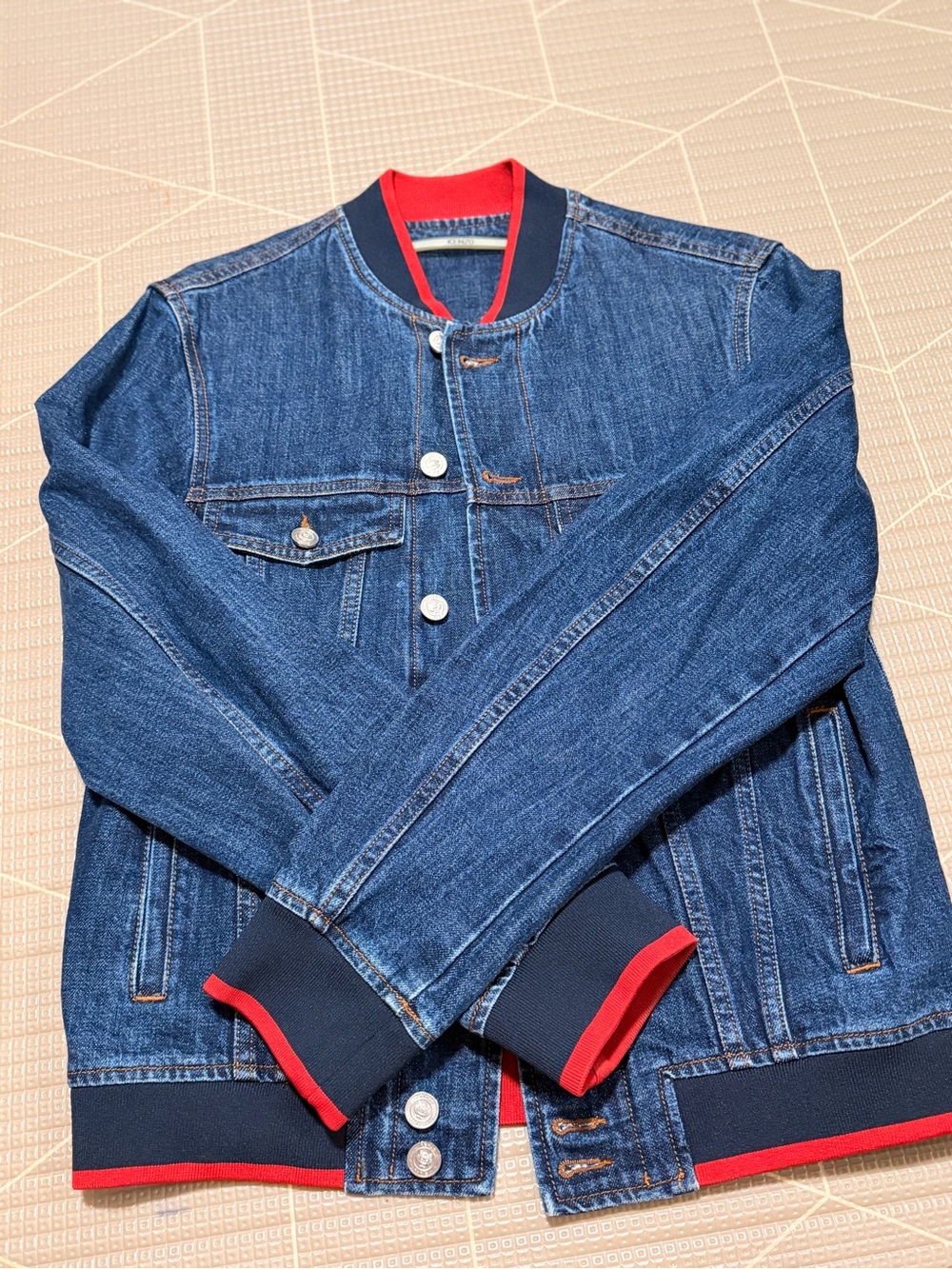 Kenzo Blue Denim Bomber Jacket with Red Trim